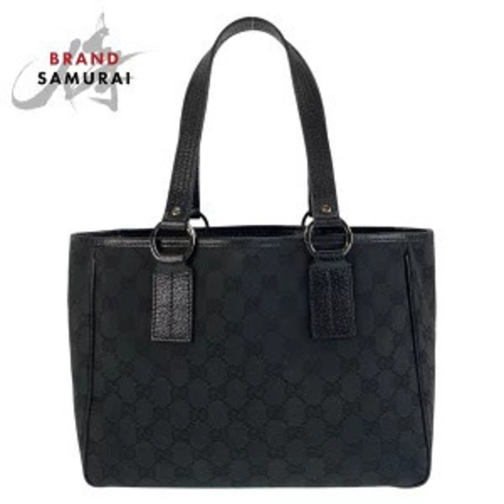Gucci black GG canvas leather tote bag shoulder